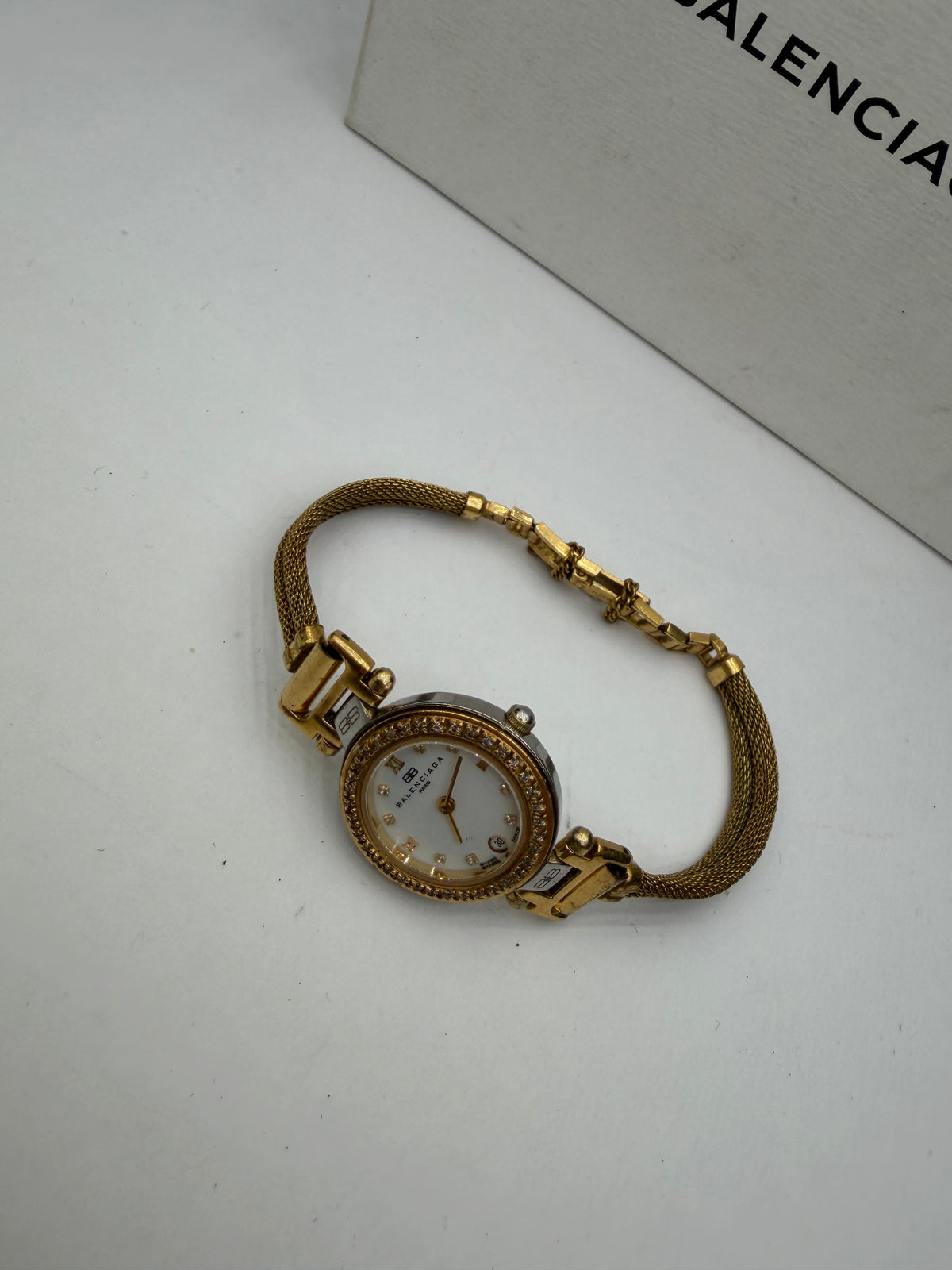 Vintage Balenciaga Mesh Bracelet Ladies' Watch Gold White c. Late 1980s