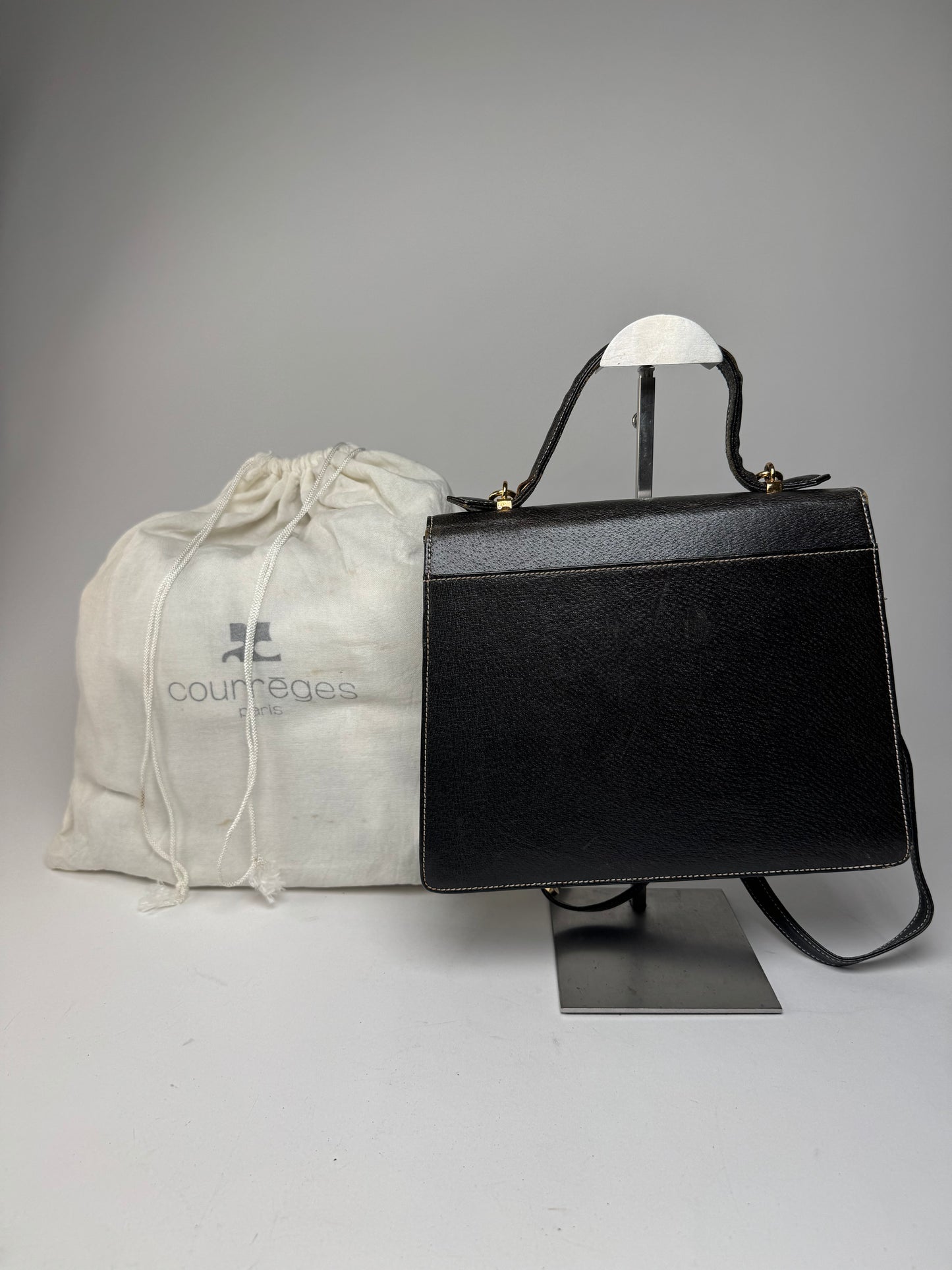 Vintage Courreges 2Way Leather Handbag Black