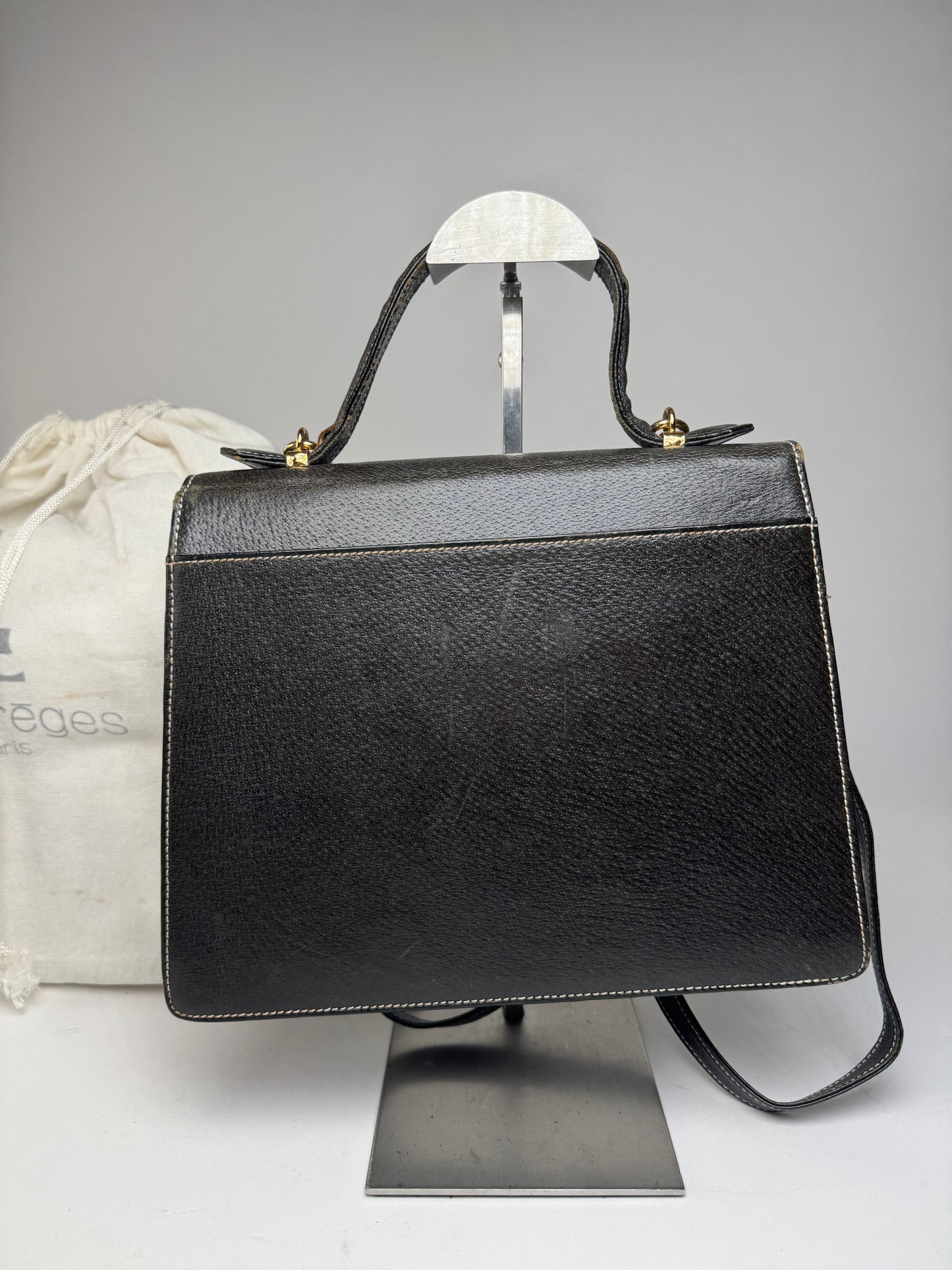 Vintage Courreges 2Way Leather Handbag Black