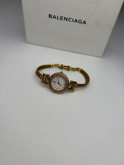 Vintage Balenciaga Mesh Bracelet Ladies' Watch Gold White c. Late 1980s