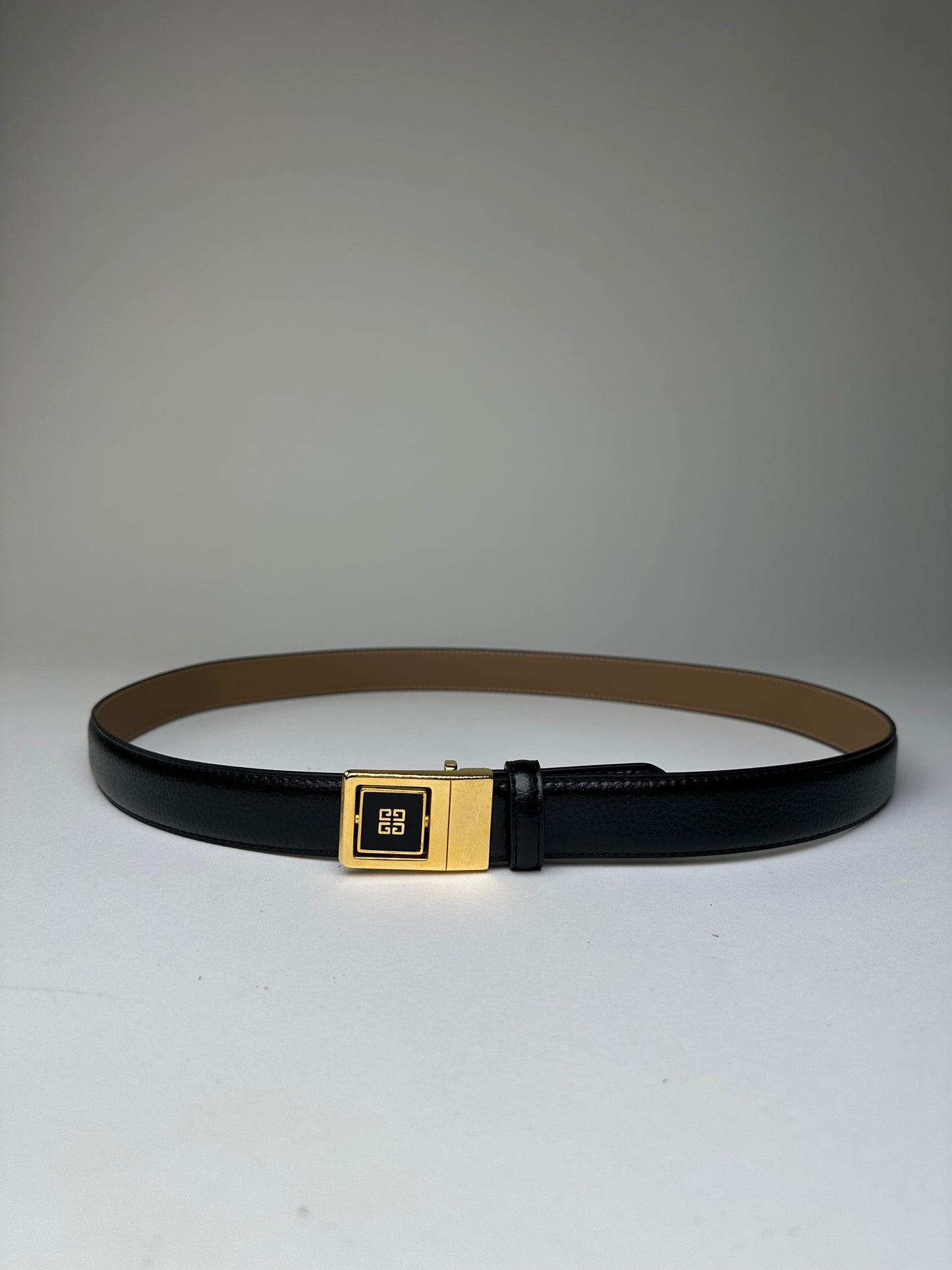 Vintage Givenchy Logo Buckle Belt 90s Black Beige Gold