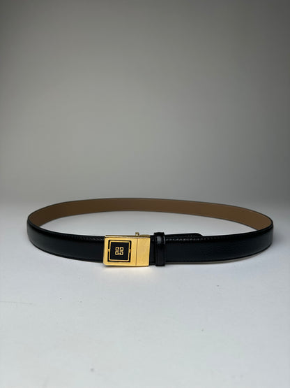 Vintage Givenchy Logo Buckle Belt 90s Black Beige Gold