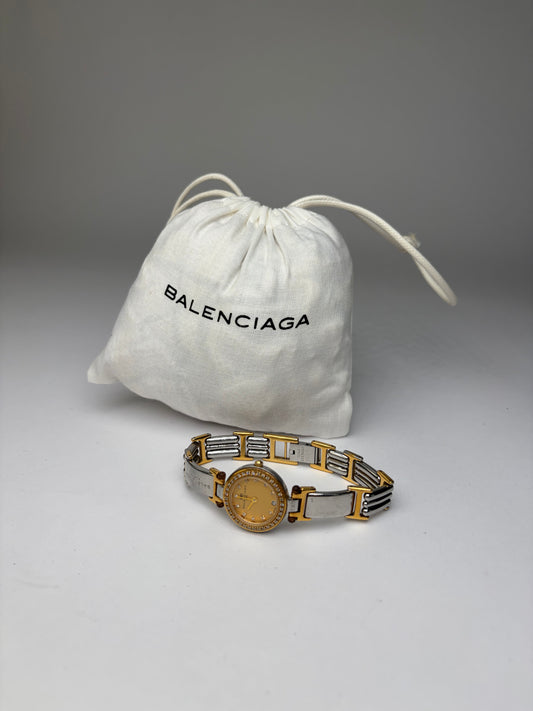 Vintage Balenciaga Stainless Steel Bracelet Watch Yellow Gold