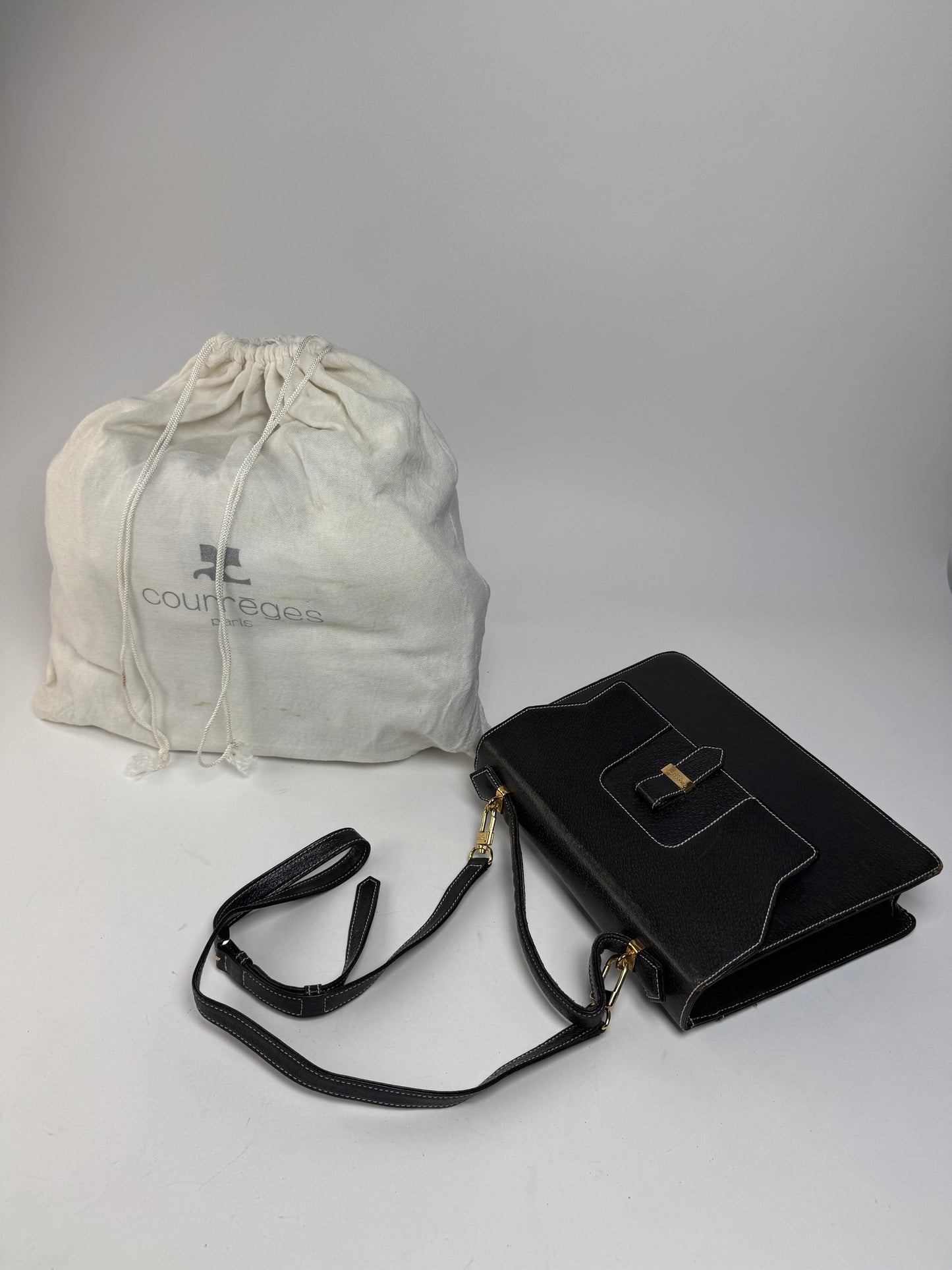 Vintage Courreges 2Way Leather Handbag Black