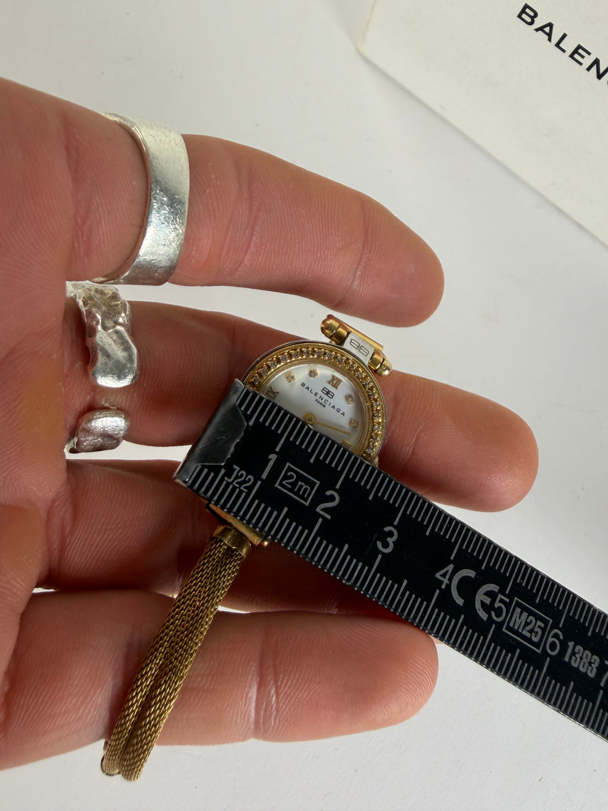 Vintage Balenciaga Mesh Bracelet Ladies' Watch Gold White c. Late 1980s