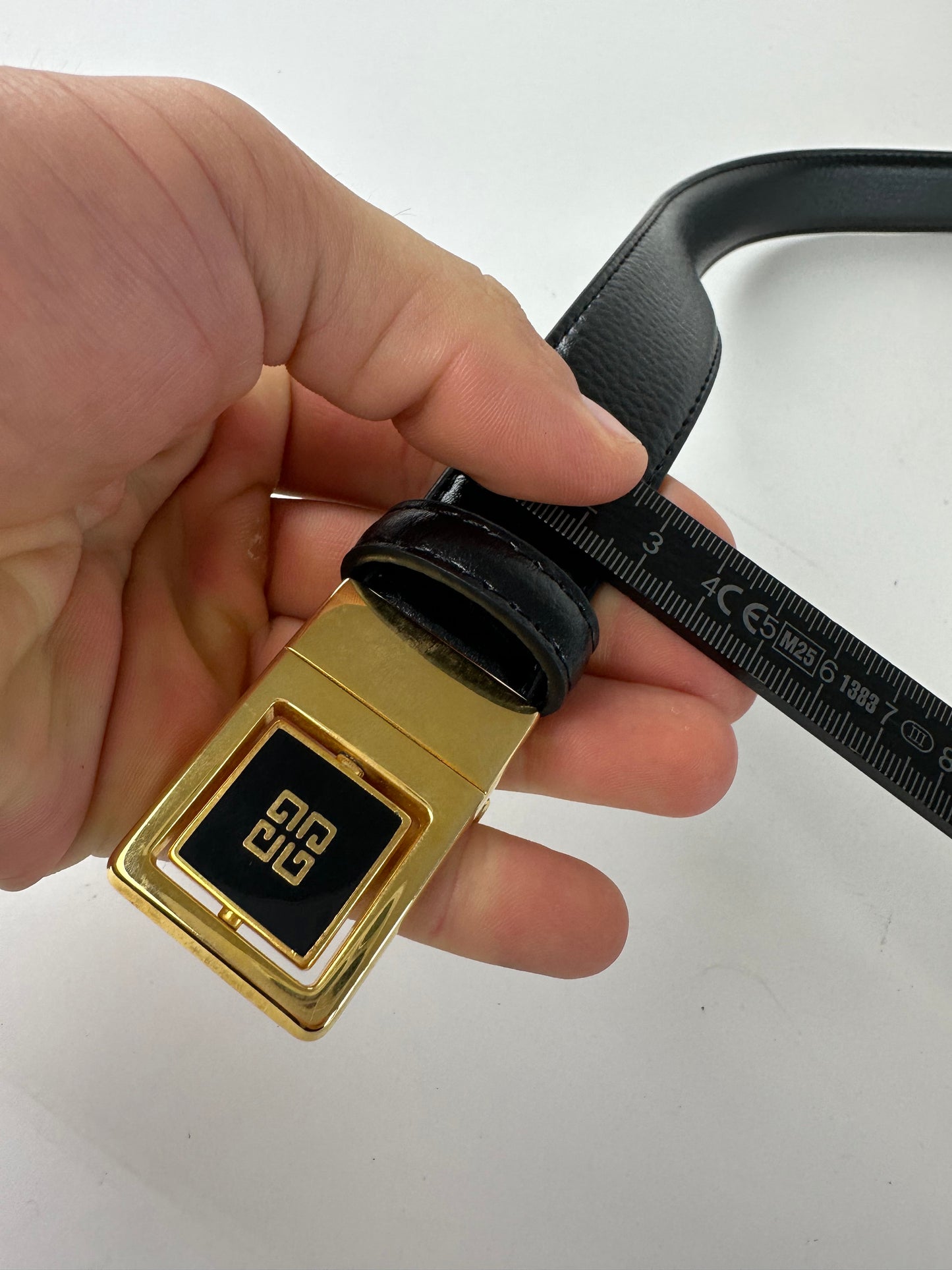 Vintage Givenchy Logo Buckle Belt 90s Black Beige Gold