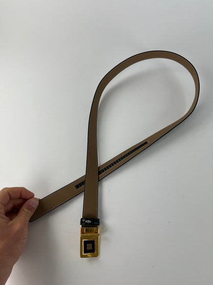 Vintage Givenchy Logo Buckle Belt 90s Black Beige Gold