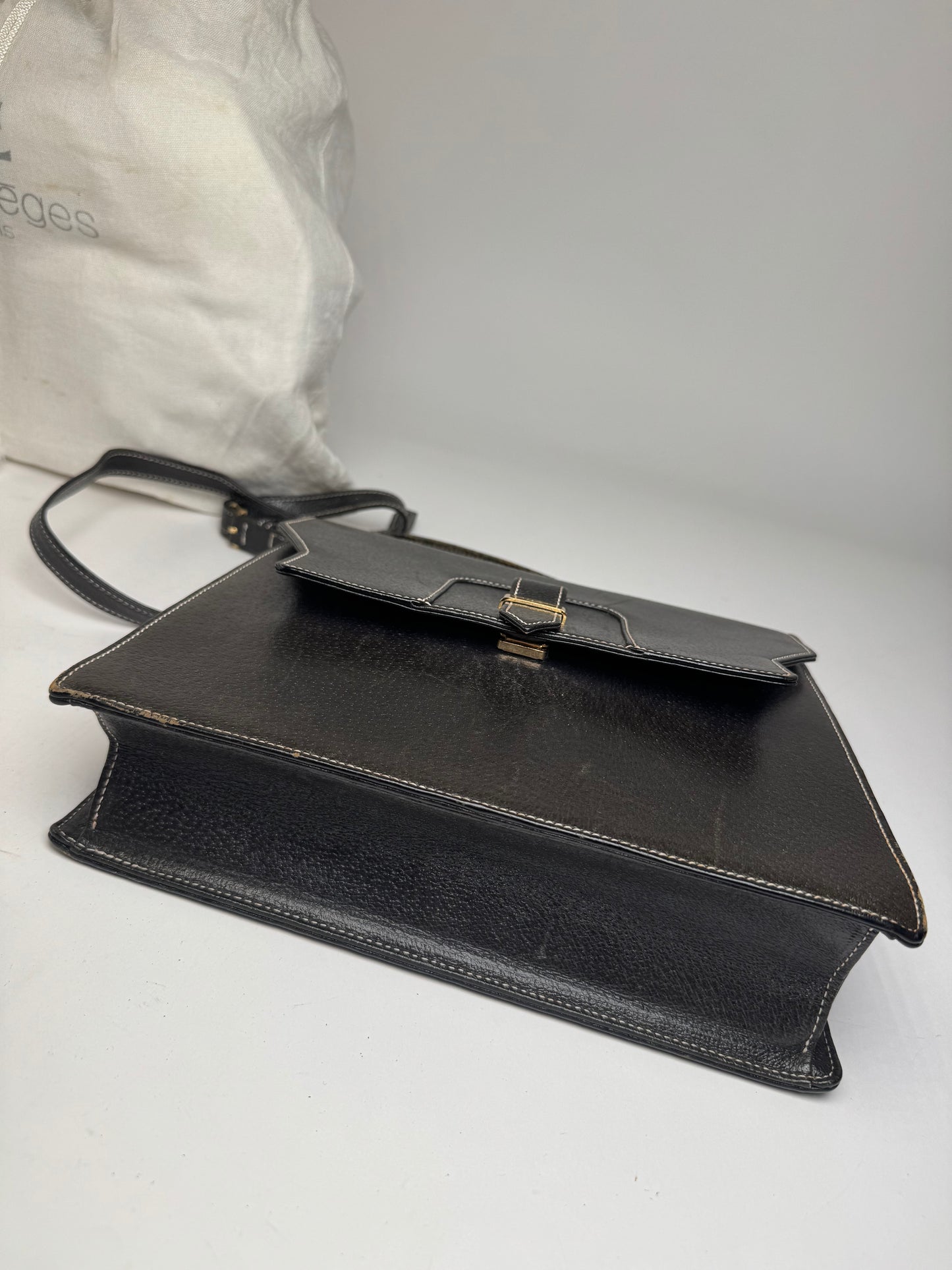 Vintage Courreges 2Way Leather Handbag Black