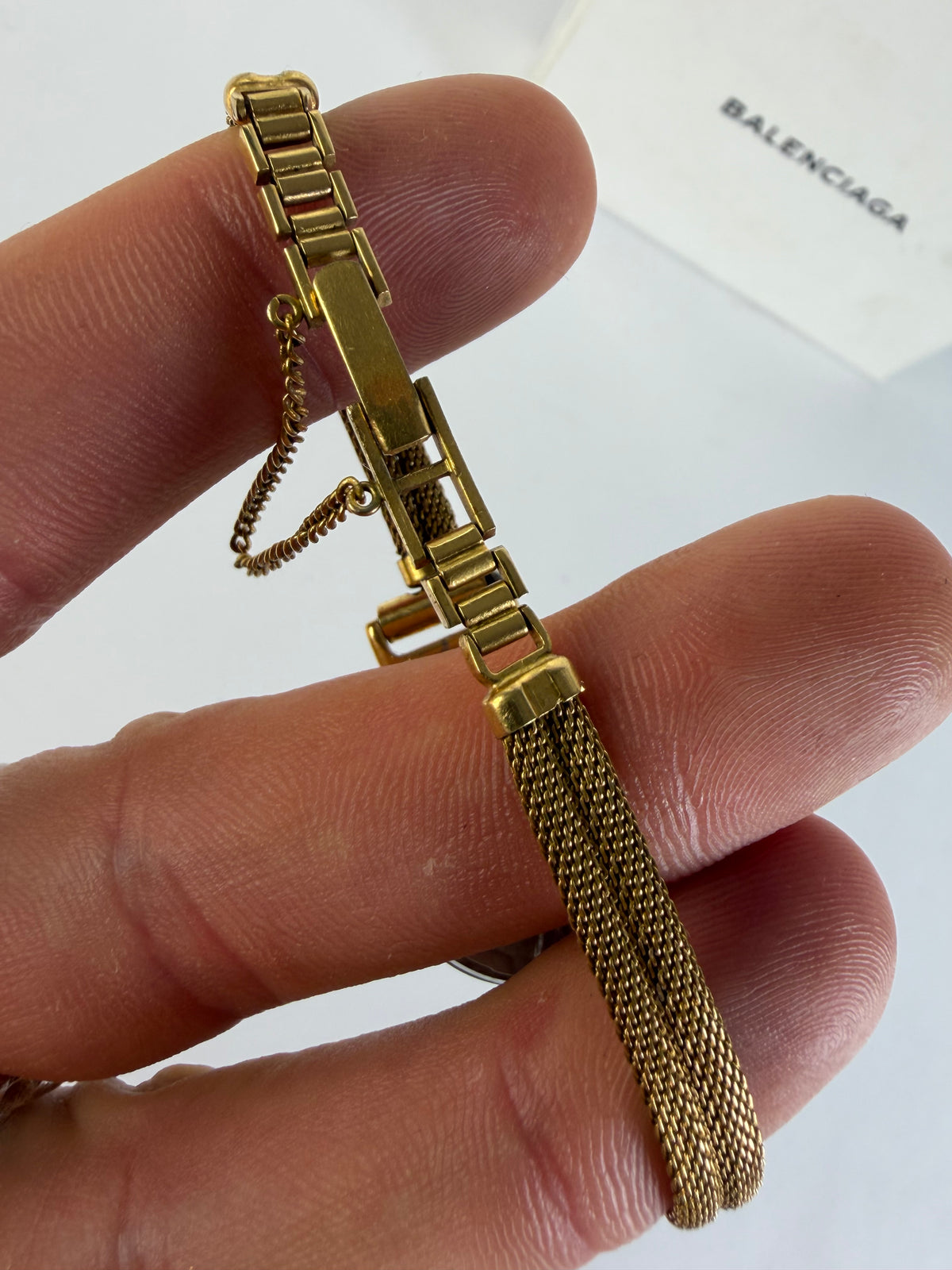 Vintage Balenciaga Mesh Bracelet Ladies' Watch Gold White c. Late 1980s