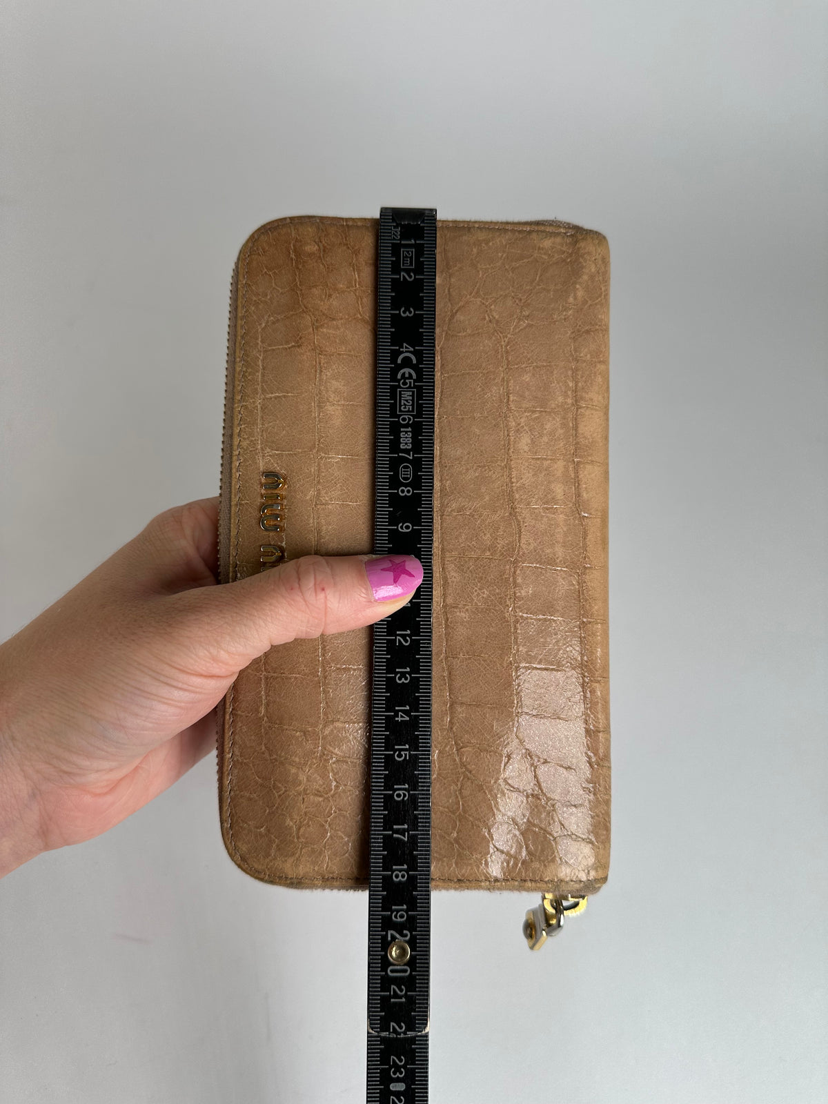 Vintage Miu Miu Crocodile-Effect Leather Zipper Wallet c. Late 2000s Tan