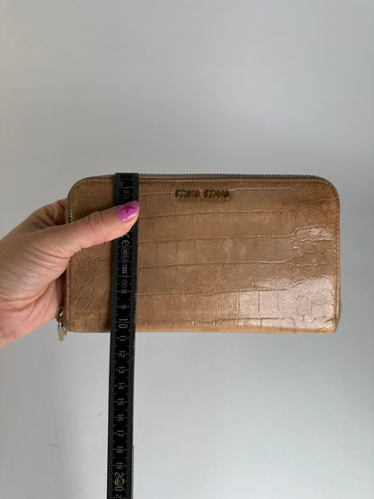 Vintage Miu Miu Crocodile-Effect Leather Zipper Wallet c. Late 2000s Tan