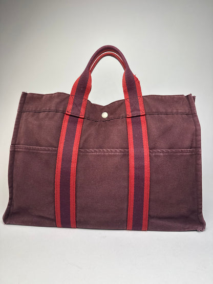 Vintage Hermes Canvas Tote Bag Purple Red