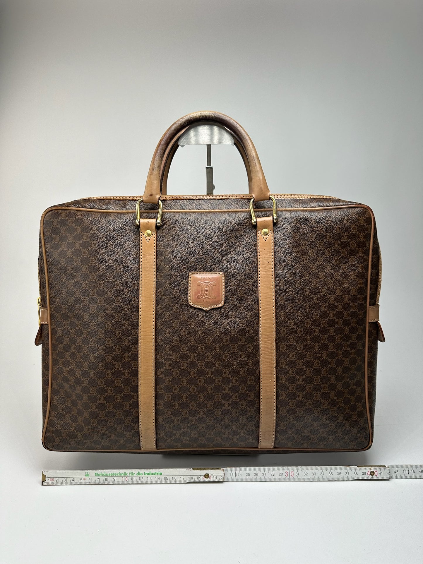 Valise vintage en cuir monogramme Céline Paris marron