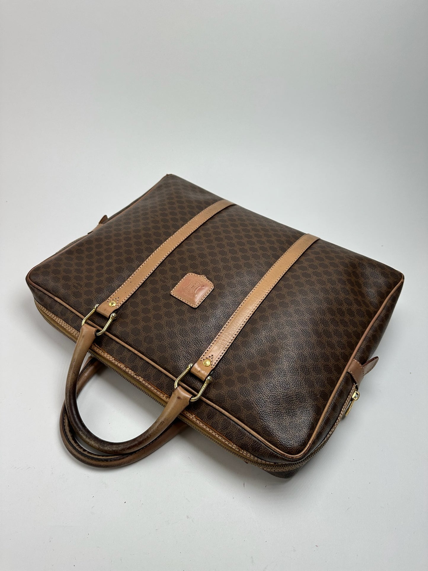 Valise vintage en cuir monogramme Céline Paris marron