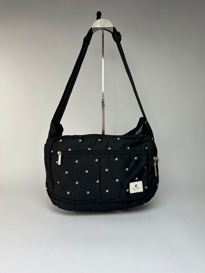 Vintage Courrèges Logo Jacquard Flap Crossbody Bag Early 2000s Black Silver