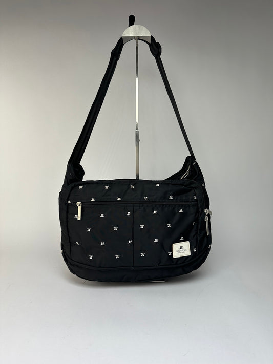 Vintage Courrèges Logo Jacquard Flap Crossbody Bag Early 2000s Black Silver