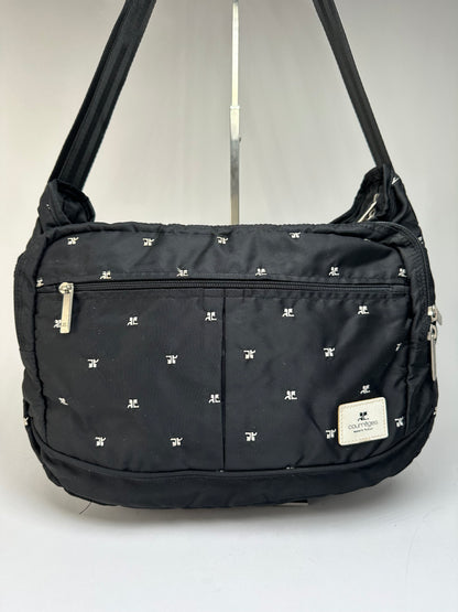 Vintage Courrèges Logo Jacquard Flap Crossbody Bag Early 2000s Black Silver