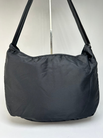 Vintage Courrèges Logo Jacquard Flap Crossbody Bag Early 2000s Black Silver