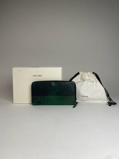 Vintage Celine Paria Leather Zippy Wallet Green