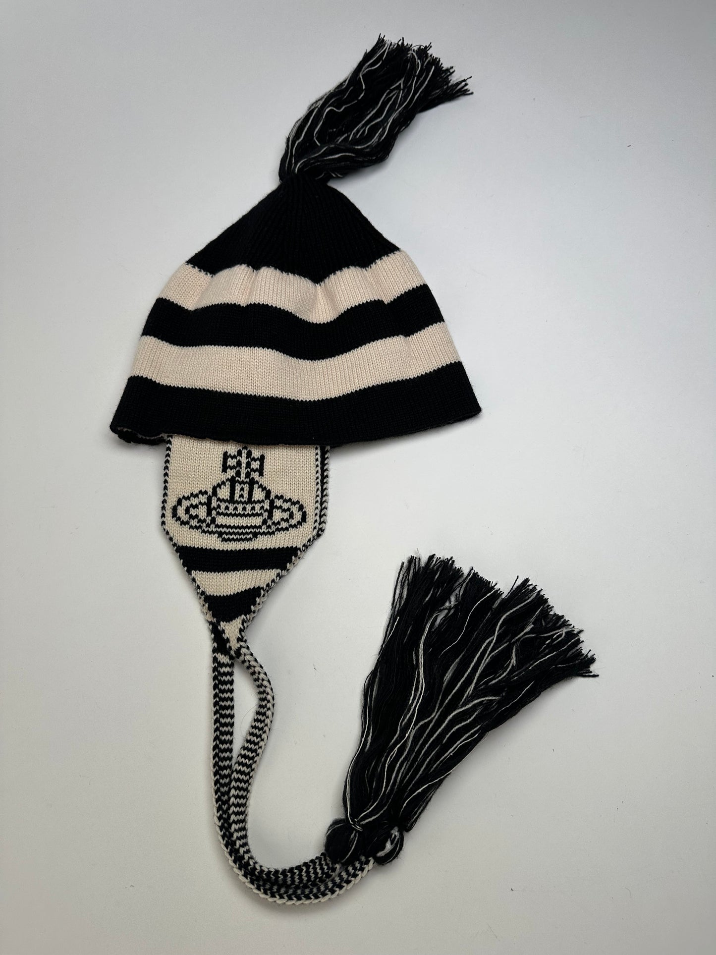 Vintage Vivienne Westwood Knitted Hat Y2K Black Cream