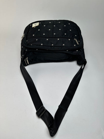 Vintage Courrèges Logo Jacquard Flap Crossbody Bag Early 2000s Black Silver