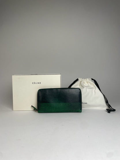 Vintage Celine Paria Leather Zippy Wallet Green