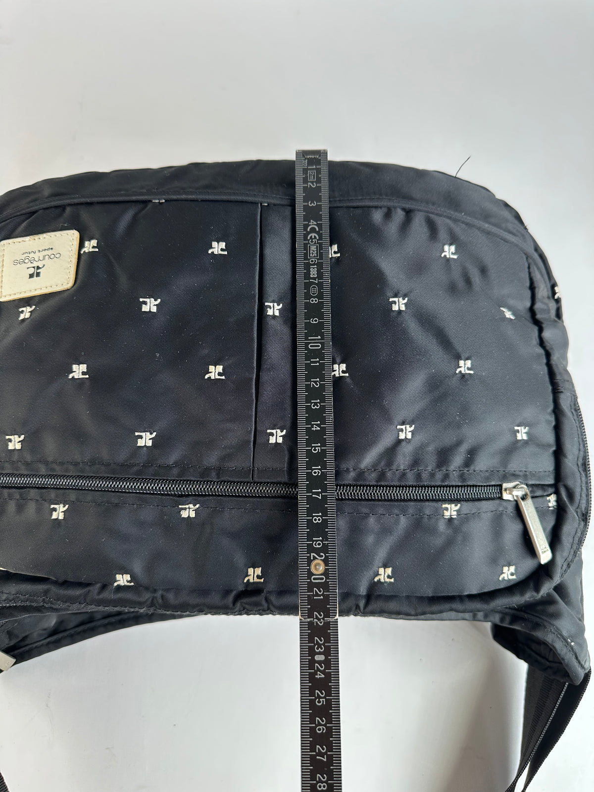 Vintage Courrèges Logo Jacquard Flap Crossbody Bag Early 2000s Black Silver