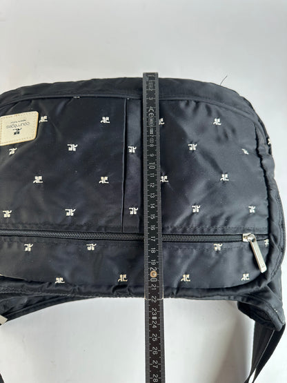 Vintage Courrèges Logo Jacquard Flap Crossbody Bag Early 2000s Black Silver