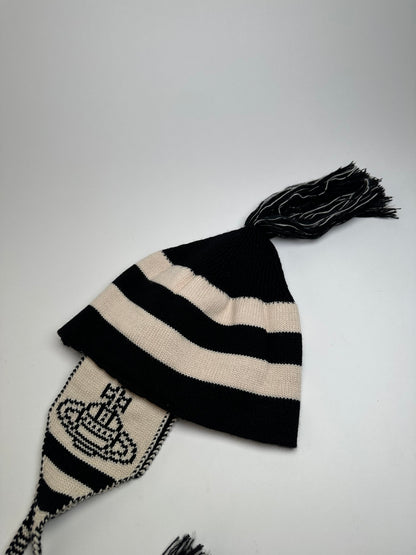 Vintage Vivienne Westwood Knitted Hat Y2K Black Cream