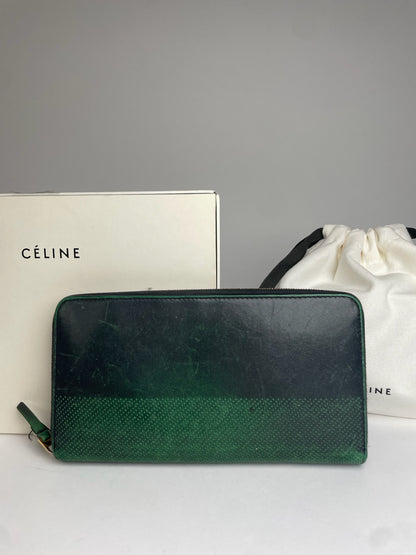 Vintage Celine Paria Leather Zippy Wallet Green