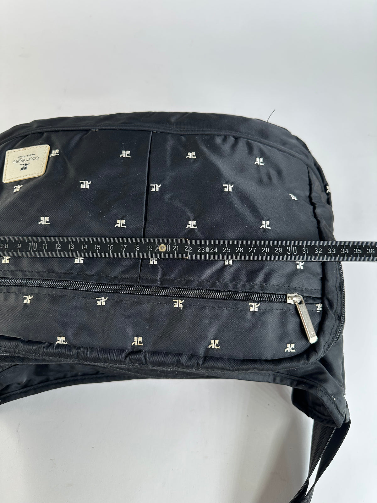 Vintage Courrèges Logo Jacquard Flap Crossbody Bag Early 2000s Black Silver