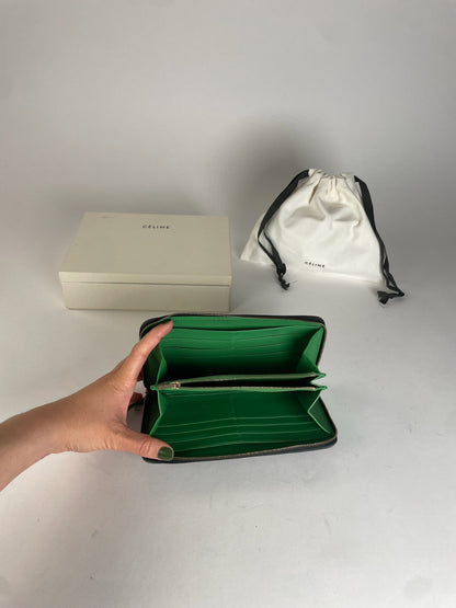 Vintage Celine Paria Leather Zippy Wallet Green