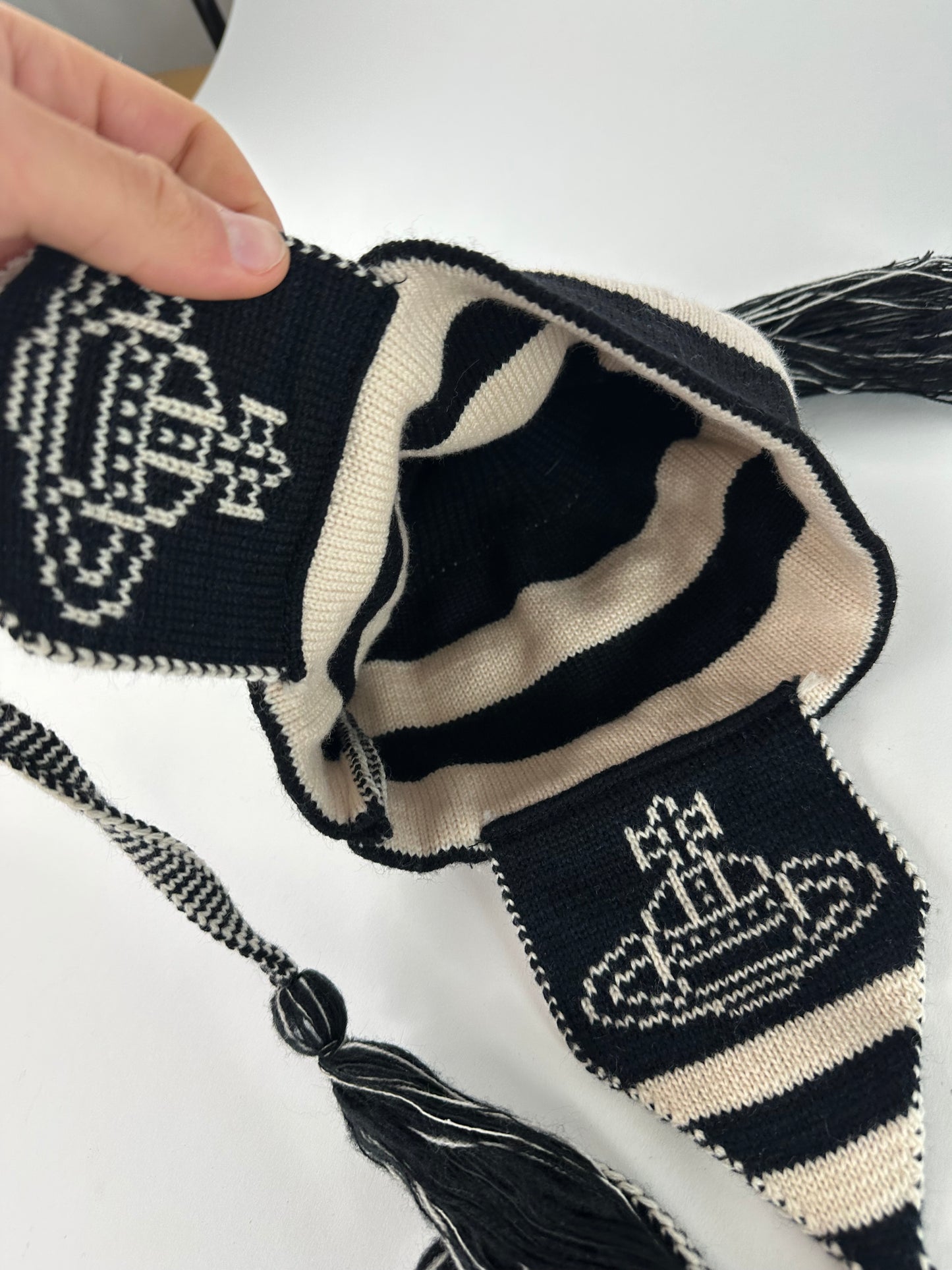 Vintage Vivienne Westwood Knitted Hat Y2K Black Cream