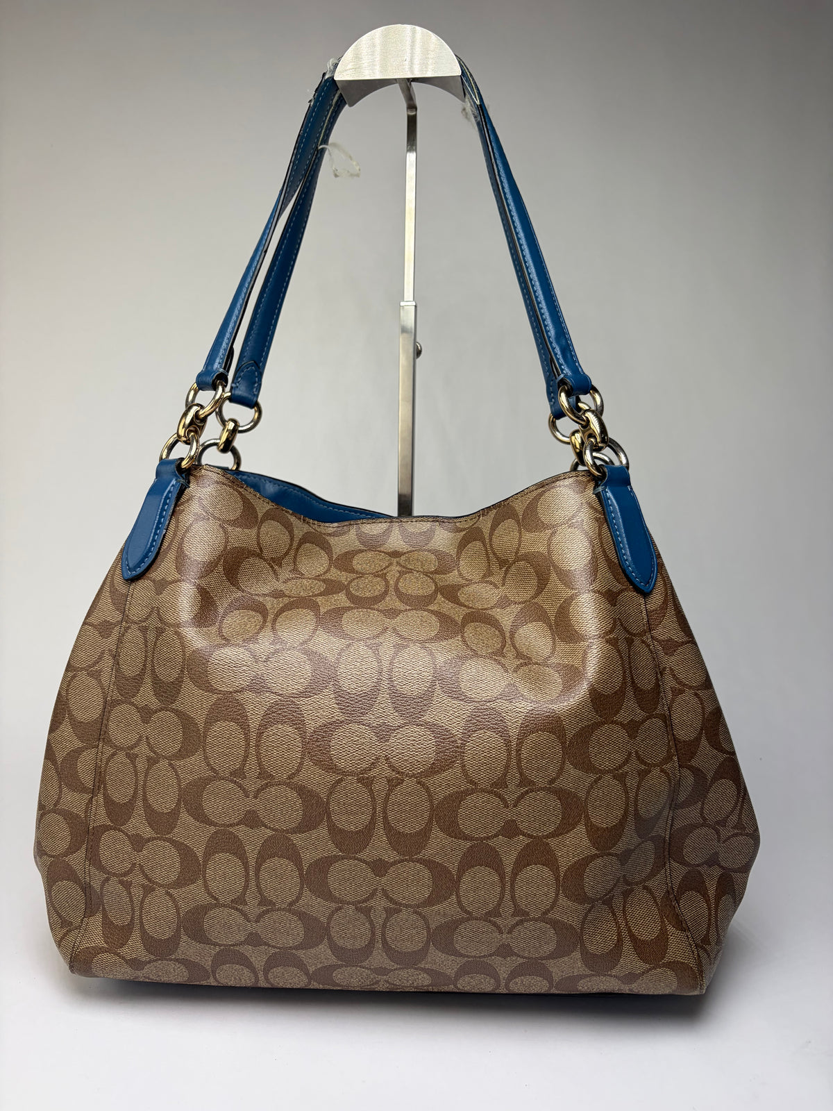 Vintage Coach Signature Canvas Structured Shoulder Bag Tan Brown