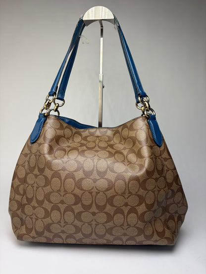 Vintage Coach Signature Canvas Structured Shoulder Bag Tan Brown