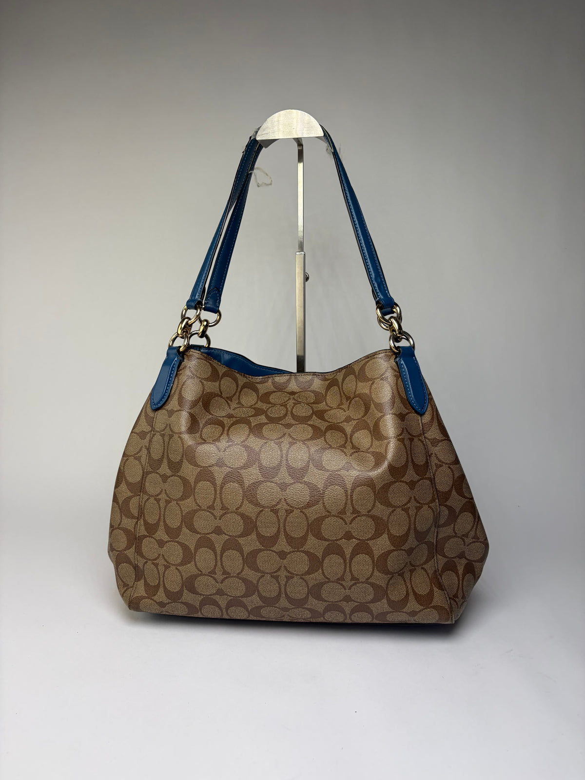 Vintage Coach Signature Canvas Structured Shoulder Bag Tan Brown