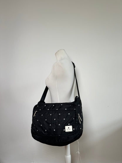 Vintage Courrèges Logo Jacquard Flap Crossbody Bag Early 2000s Black Silver