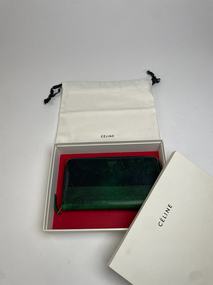 Vintage Celine Paria Leather Zippy Wallet Green