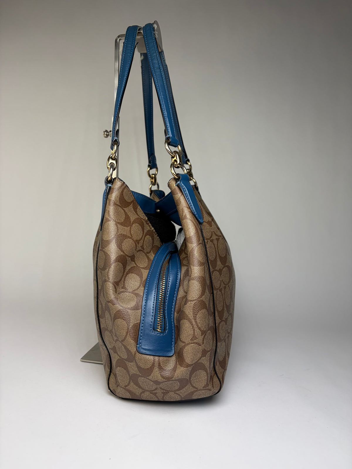 Vintage Coach Signature Canvas Structured Shoulder Bag Tan Brown