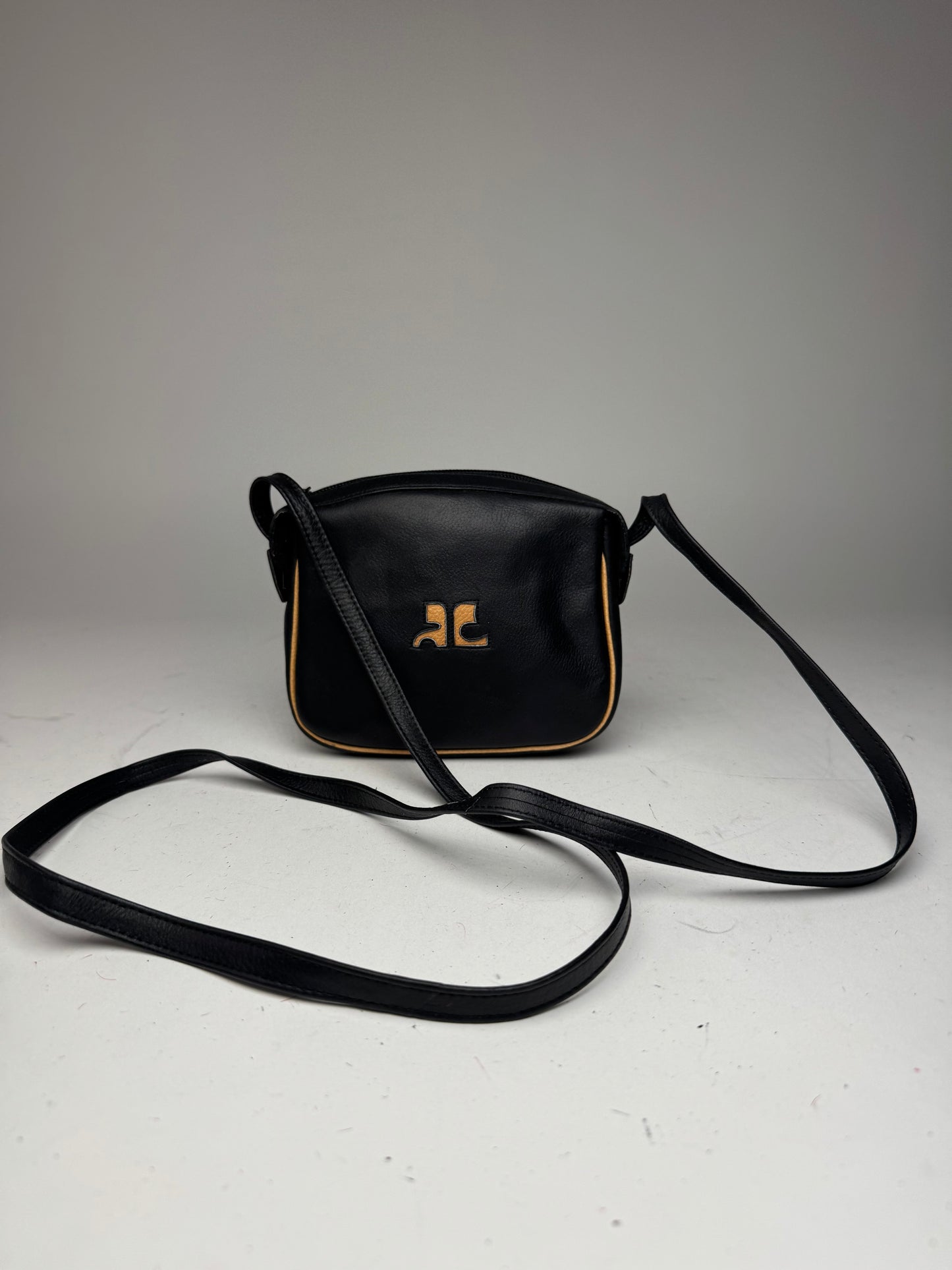Vintage Courreges Leather Crossbody Bag black