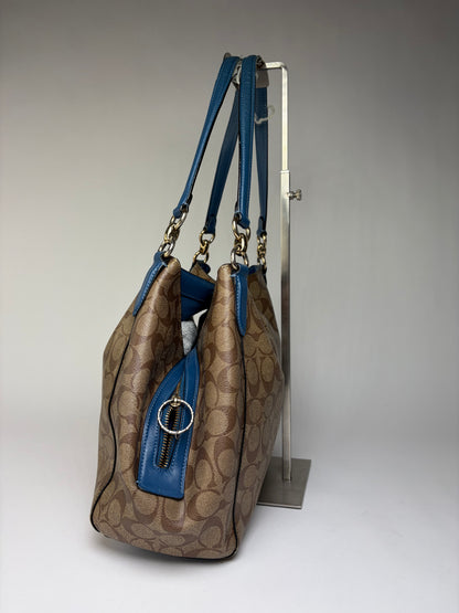 Vintage Coach Signature Canvas Structured Shoulder Bag Tan Brown
