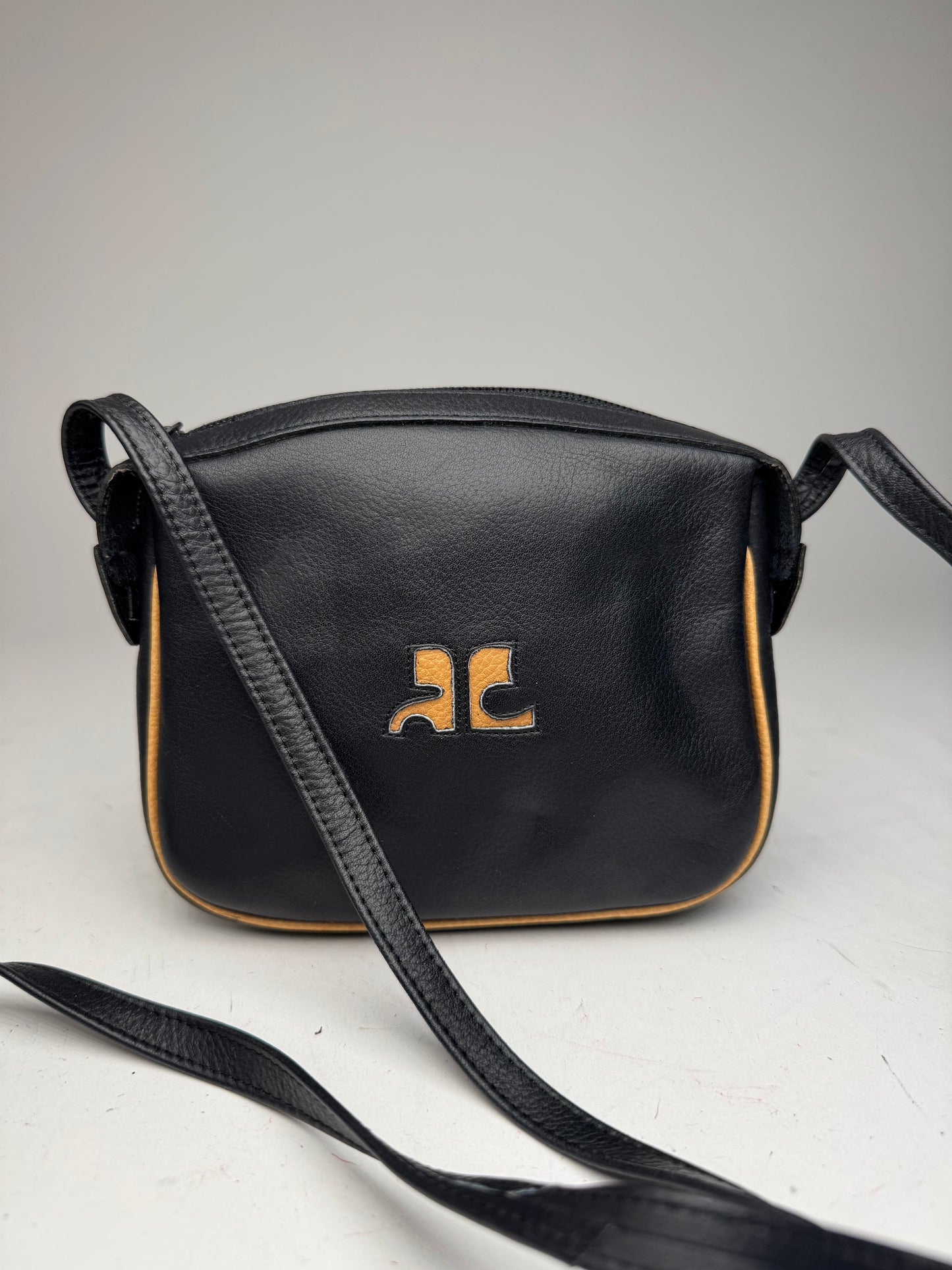 Vintage Courreges Leather Crossbody Bag black