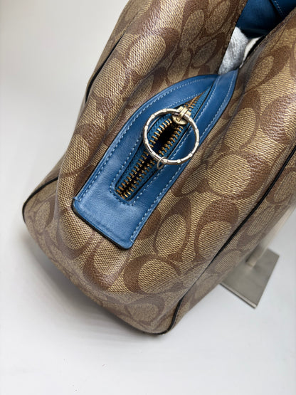Vintage Coach Signature Canvas Structured Shoulder Bag Tan Brown