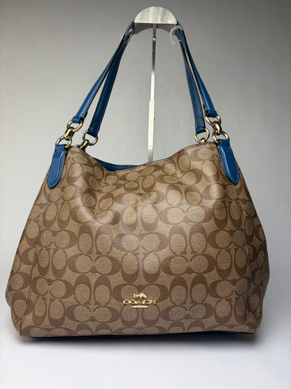 Vintage Coach Signature Canvas Structured Shoulder Bag Tan Brown