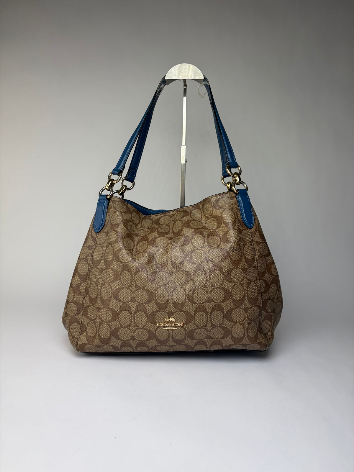 Vintage Coach Signature Canvas Structured Shoulder Bag Tan Brown