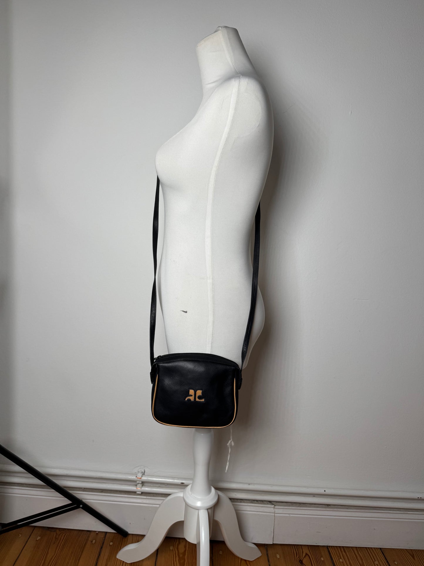 Vintage Courreges Leather Crossbody Bag black