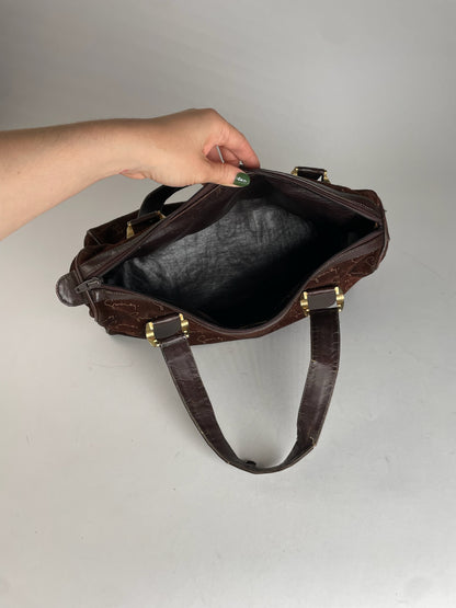 Vintage Givenchy Suede Monogram Handbag Brown