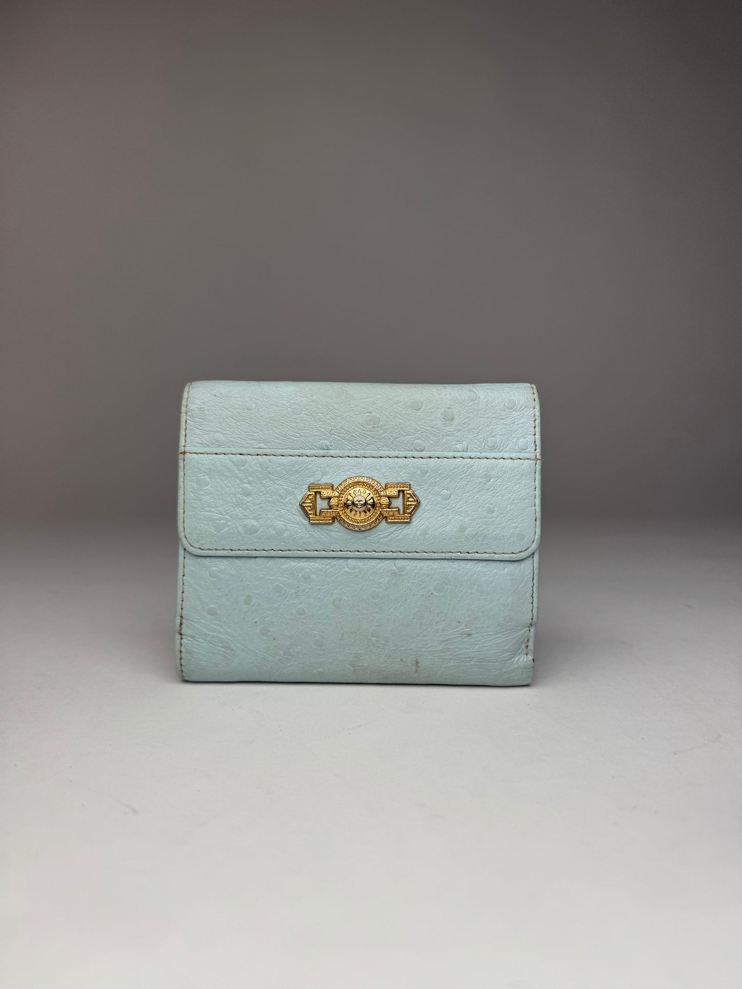 Vintage Gianni Versace Ostrich Leather Wallet light Blue