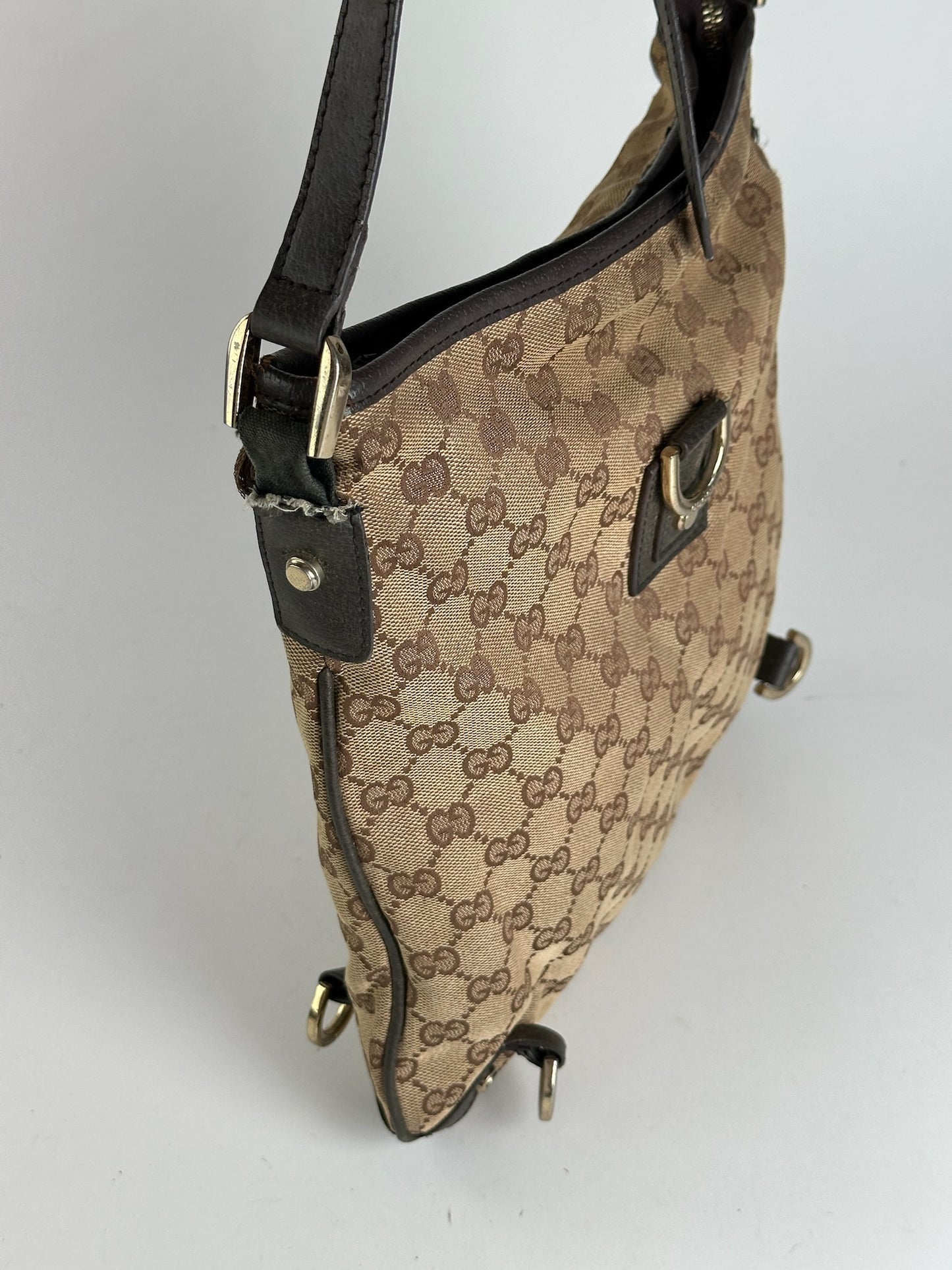 Sac bandoulière vintage Gucci en toile monogramme beige marron