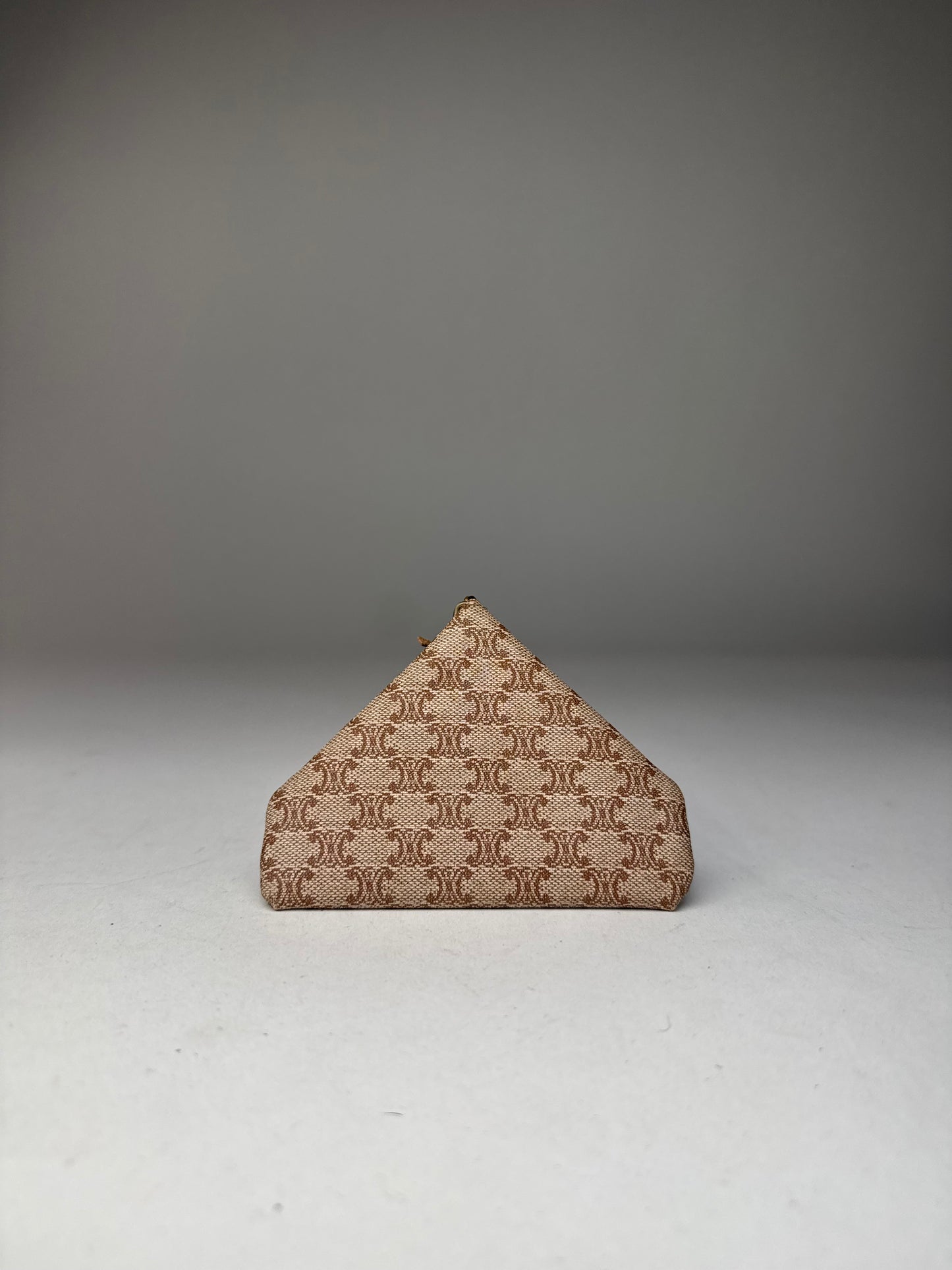 Vintage Celine Paris Leather Triomphe Monogram Card Holder / Purse  Beige